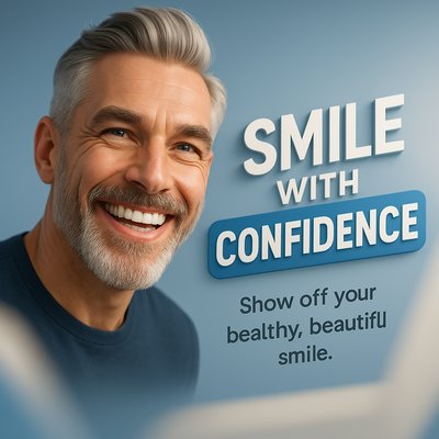 Promotional image encouraging confidence through smiles