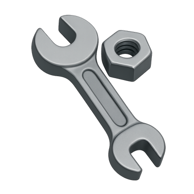 3D Wrench Icon with Nut - Isometric Design