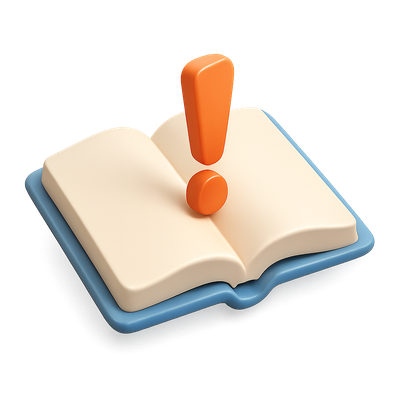 3D Icon of an Open Book with Exclamation Mark