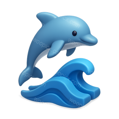 3D Dolphin Icon Jumping Over Waves in Isometric View