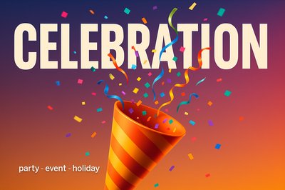 Vibrant Celebration with Colorful Confetti and Bold Typography