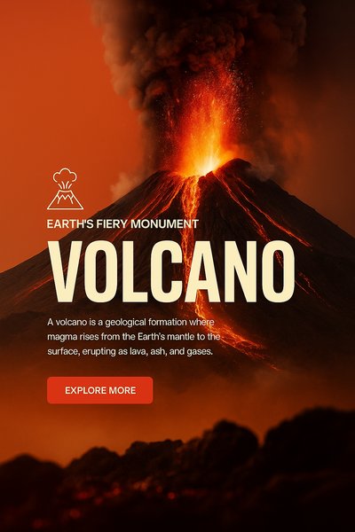 Realistic Volcano Illustration with Dynamic Composition