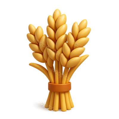 Colorful 3D Wheat Icon Representing Agriculture and Harvest