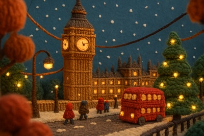 Festive Yarn Big Ben Scene in 3D