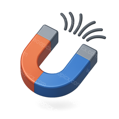 3D Magnet Icon with Magnetic Fields in Isometric View