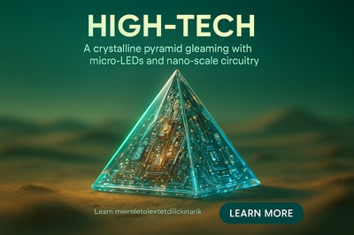 High-Tech Crystalline Pyramid with Micro-LEDs in Desert Setting
