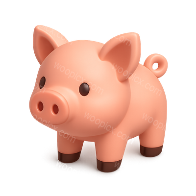 Cute 3D Piglet Icon with Isometric View