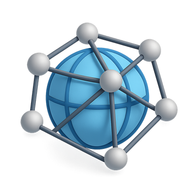 3D Network Globe with Connected Nodes in Isometric View