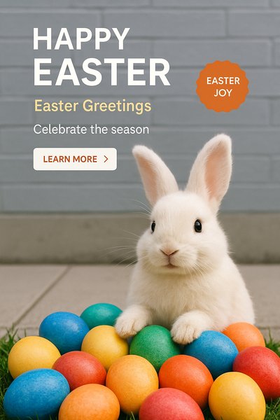 Realistic Easter Bunny Surrounded by Colorful Eggs