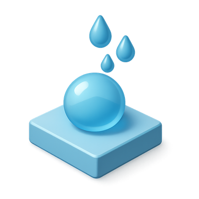 3D Hydrophobic Bead Icon with Water Droplets
