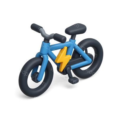 3D Electric Bike Icon with Lightning Bolt Design