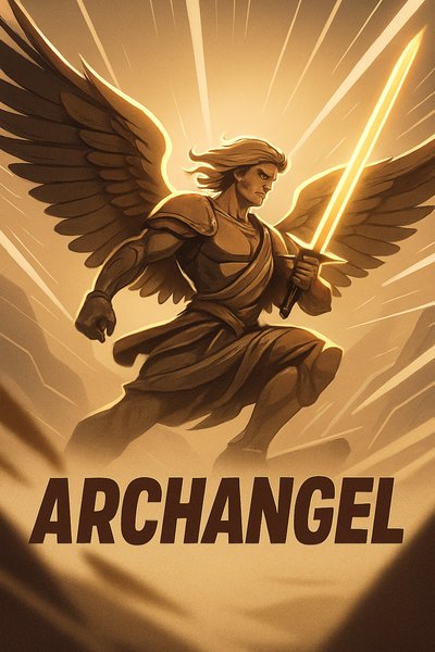 Dynamic Archangel Illustration with Neon Glow Effects