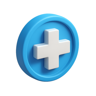 3D Medical Icons with Cross Design in Blue Circle