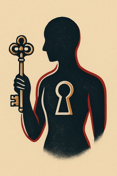 Silhouette Holding a Key with Lock Design