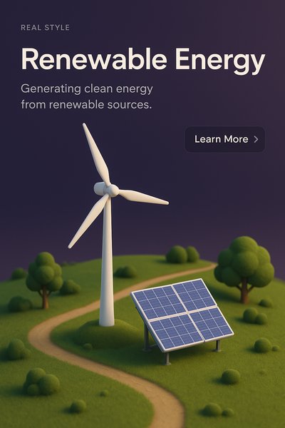 3D Renewable Energy Scene with Wind Turbine and Solar Panels