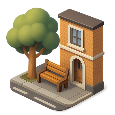 Stylized 3D Plane Tree and Urban Scene Icon
