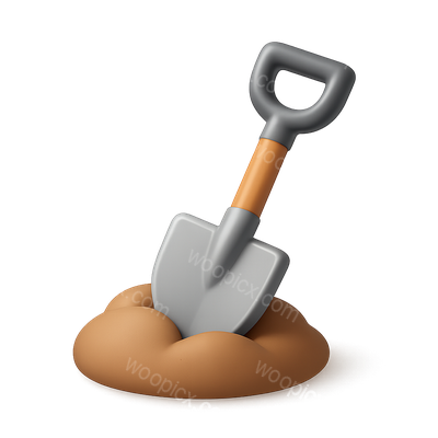 Stylized 3D Shovel Icon Emerging from Dirt