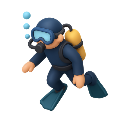 3D Scuba Diver Icon in Isometric View