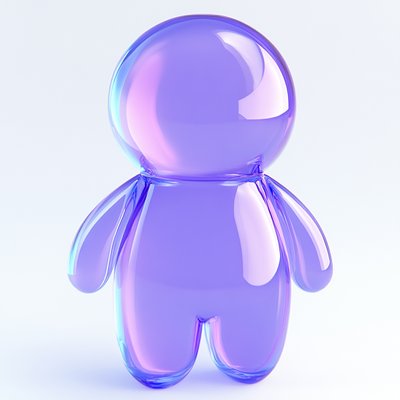 Stylized 3D Character Figure in Translucent Purple