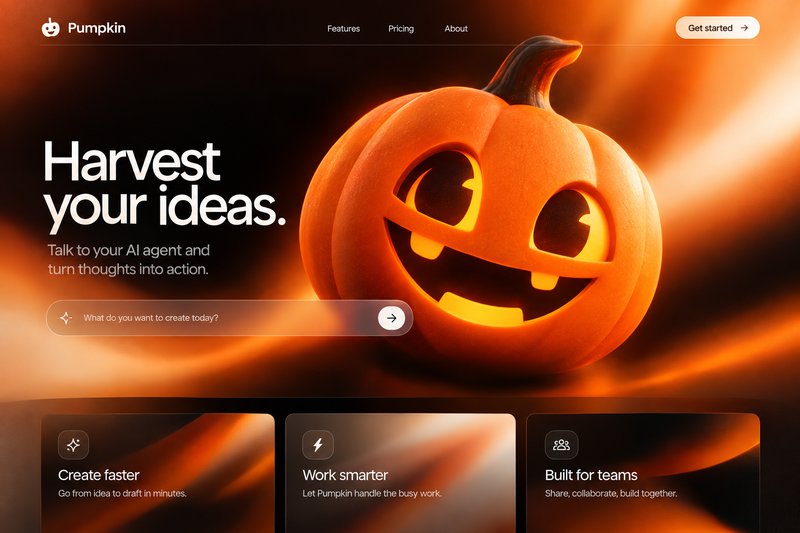 Expressive pumpkin character landing page