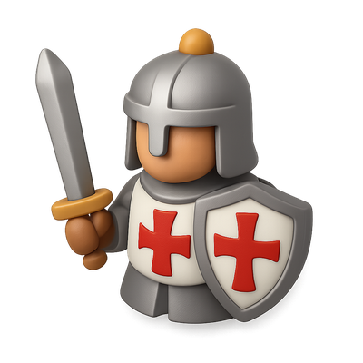 3D Knight Icon with Sword and Shield in Isometric View