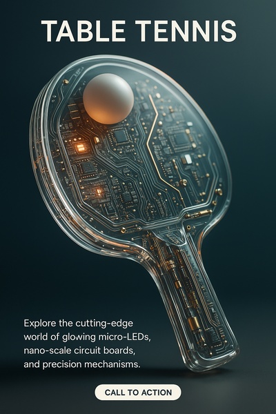 Hyperrealistic Table Tennis Paddle with Glowing Micro-LEDs