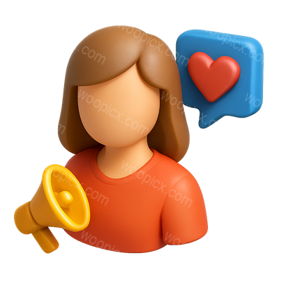 3D Influencer Icon with Heart and Megaphone