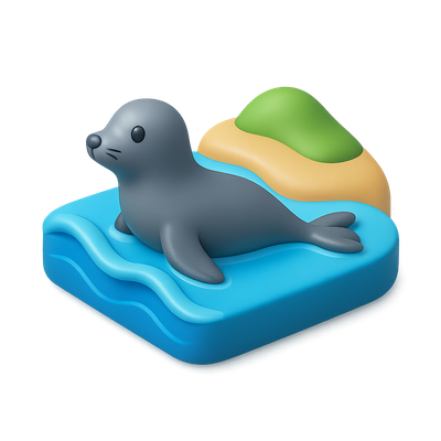 3D Seal Icon Swimming on a Beach Scene