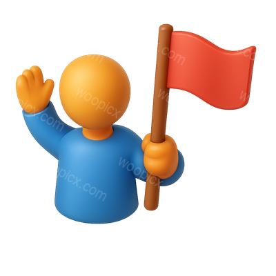 3D Icon of a Person Waving a Flag in Isometric View