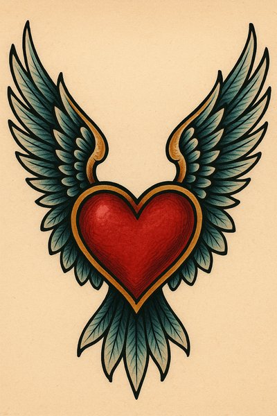 Artistic Heart with Wings Illustration