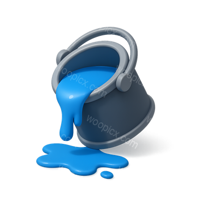 3D Paint Bucket Icon with Spill in Isometric View