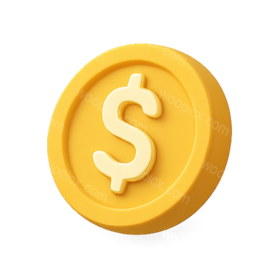 3D Rendered Yellow Coin with Dollar Sign