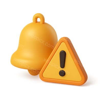 3D Bell and Warning Sign Icon with Isometric View