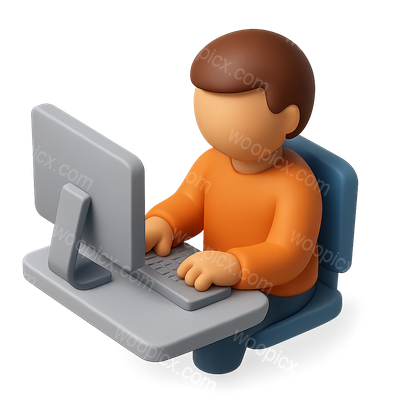 3D Isometric Icon of Person Working at Computer