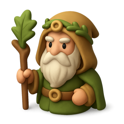 3D Celtic Druid Icon with Leaf Staff