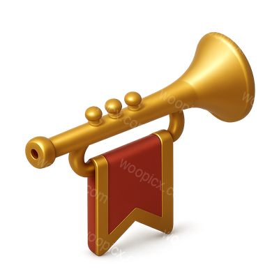 3D Golden Trumpet Icon with Banner
