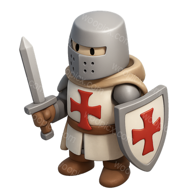 3D Medieval Knight Icon with Shield and Sword