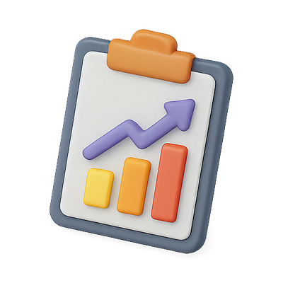 3D Icon of a Growth Chart on Clipboard