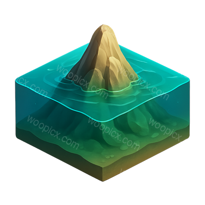 Isometric 3D Seamount Icon with Transparent Background