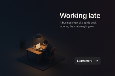 Realistic 3D Scene of a Businessman Working Late at Desk