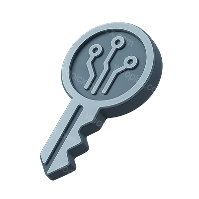 3D Circuit Key Icon with Isometric Design