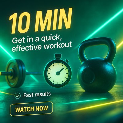 Dynamic Neon Workout Ad Design Featuring Quick Results