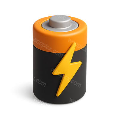 3D Battery Icon with Lightning Bolt in Isometric View