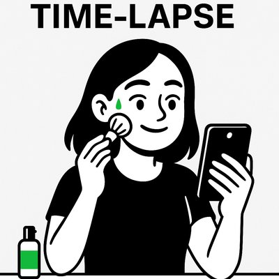 Illustration of Skincare Routine with Time-Lapse Concept