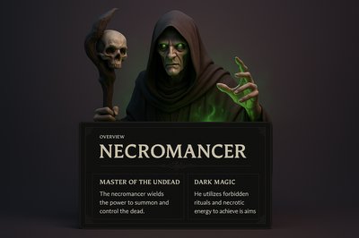 Dark Necromancer Illustration with Informative Blocks
