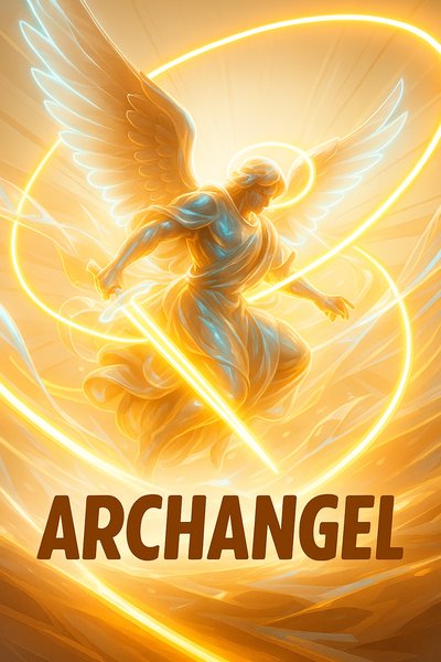 Dynamic Archangel Illustration with Neon Lights and Soft Glow