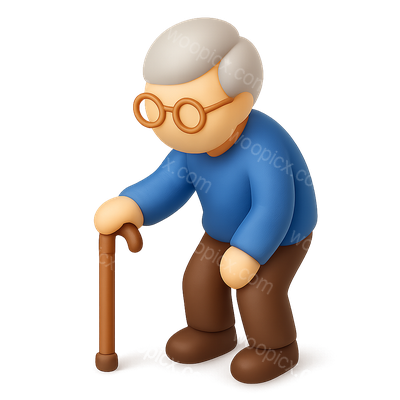 Stylized Elderly Icon with Cane in 3D Design