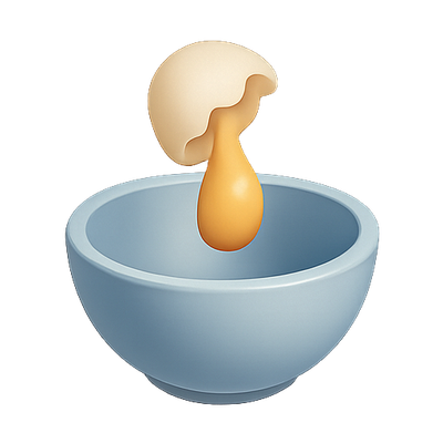 Illustration of Cracked Egg Falling into Bowl