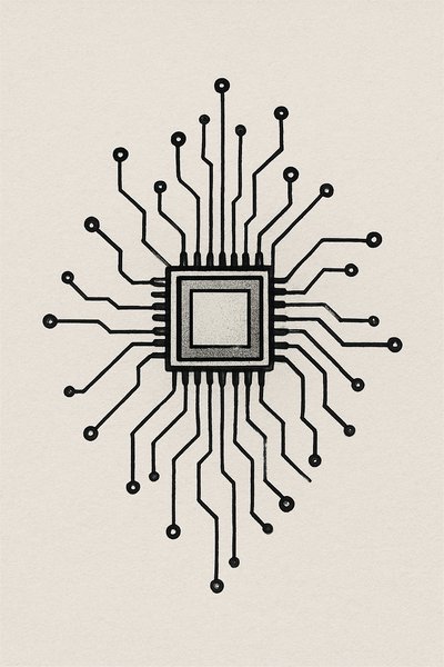 Stylized Illustration of a Microchip with Circuit Lines