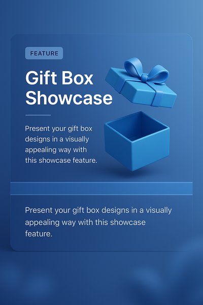3D Blue Gift Box Showcase with Layered Design Elements